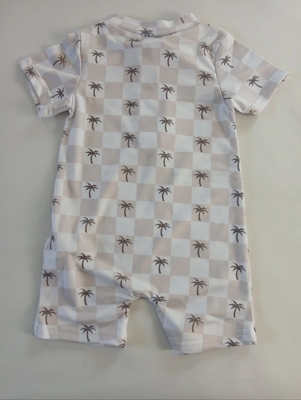 New Infant Baby Palm Tree Checkered Swimsuit Rash Guard Swimwear 12-18 Months